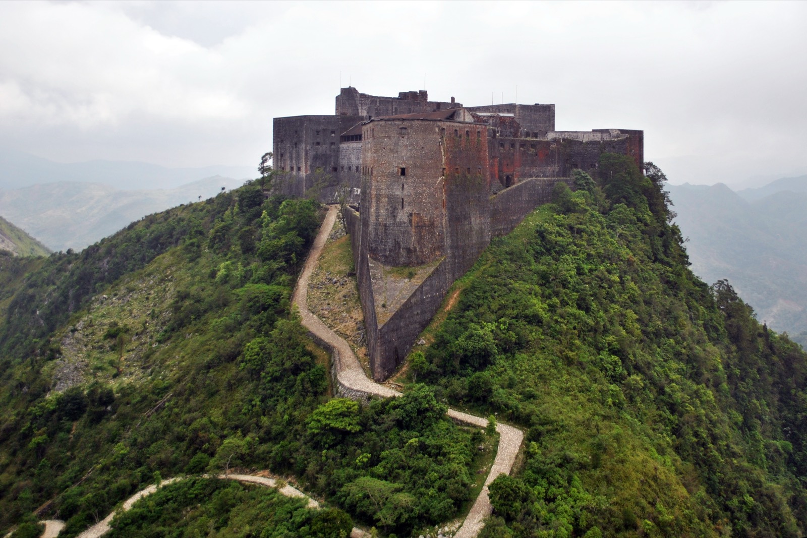 The Citadelle Laferriere, a vast stone fortress on a forested mountain ridge in northern Haiti