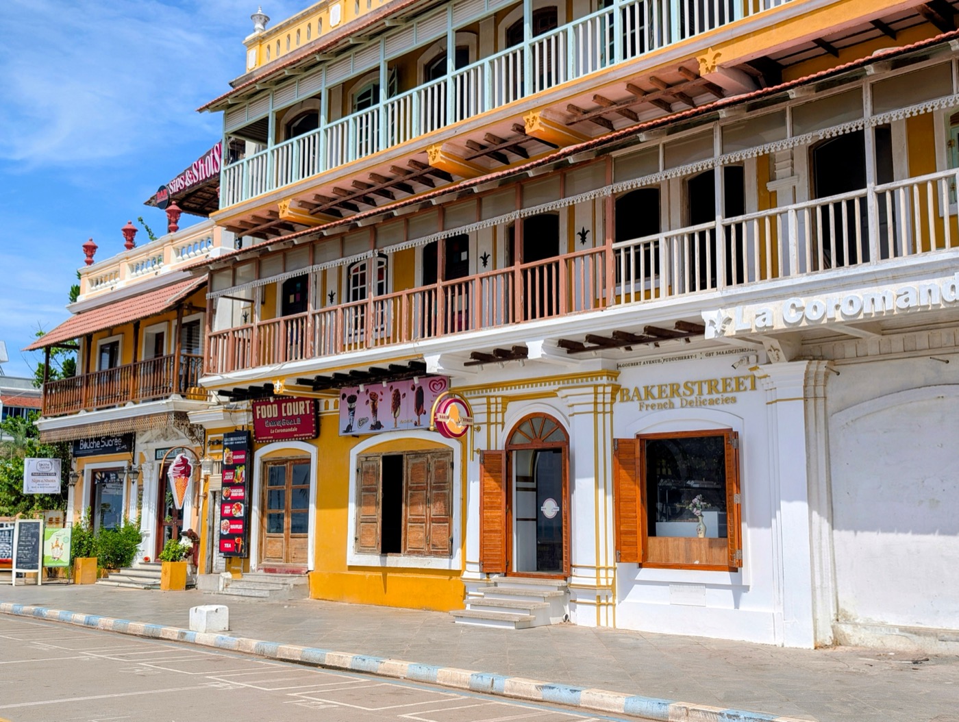 Colonial balconied buildings on a street in Bridgetown, Barbados