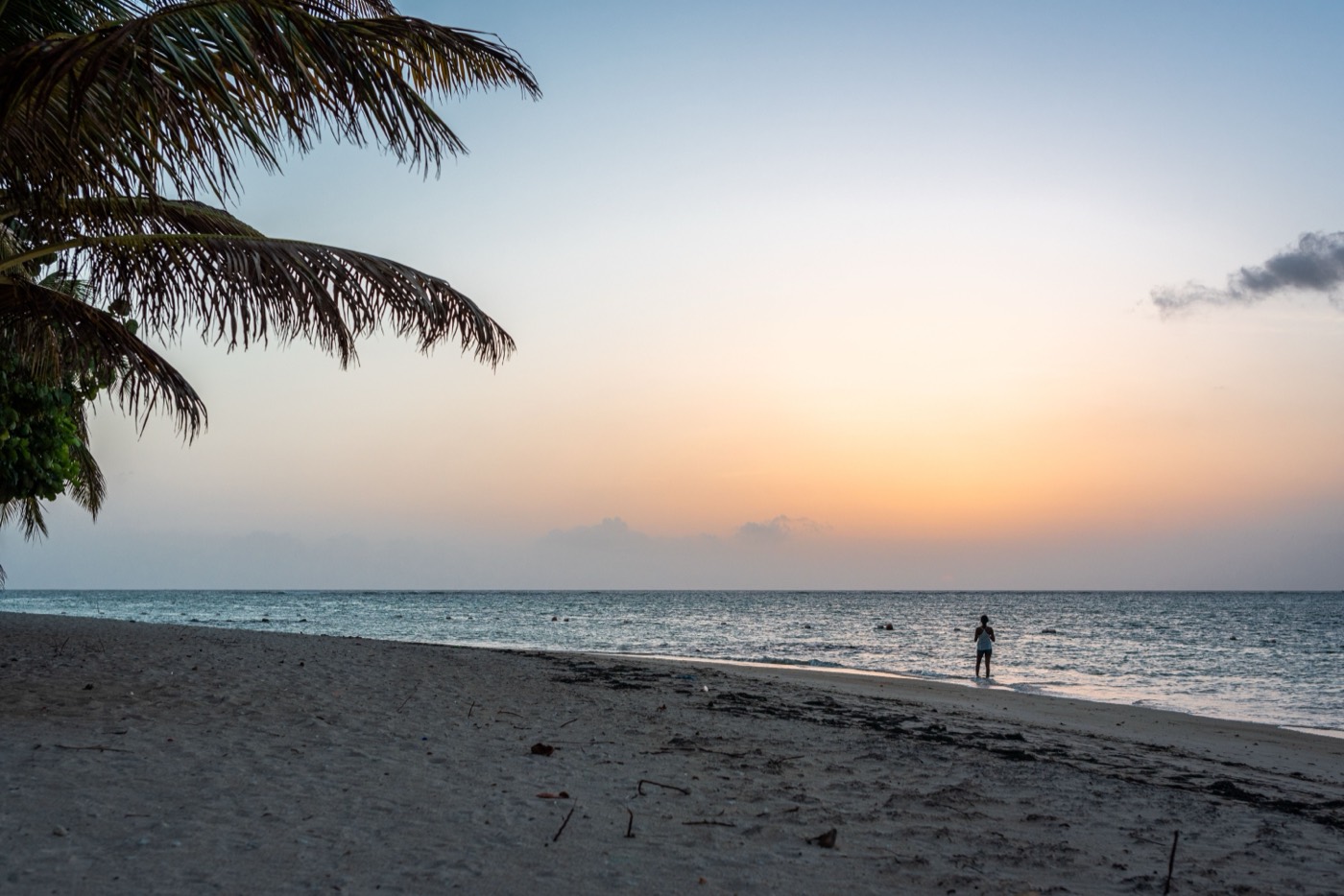 A quiet beach at sunset on Tobago