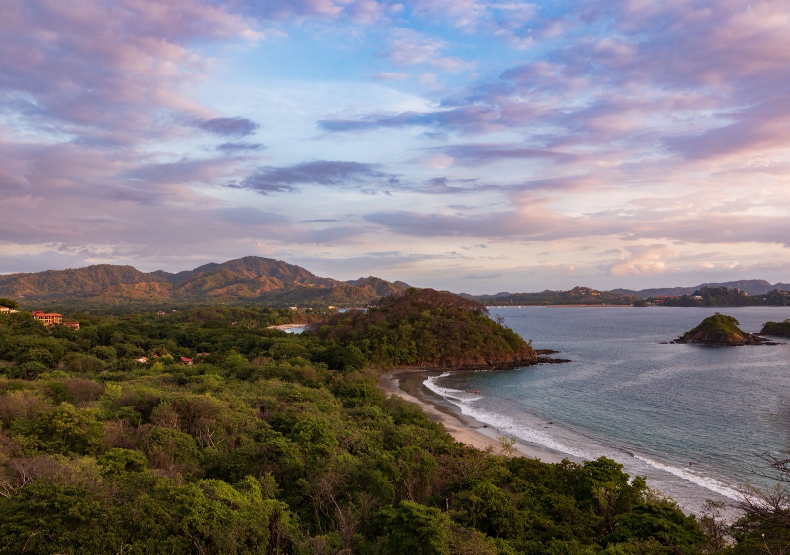 A bay and green headland on the Costa Rican coast
