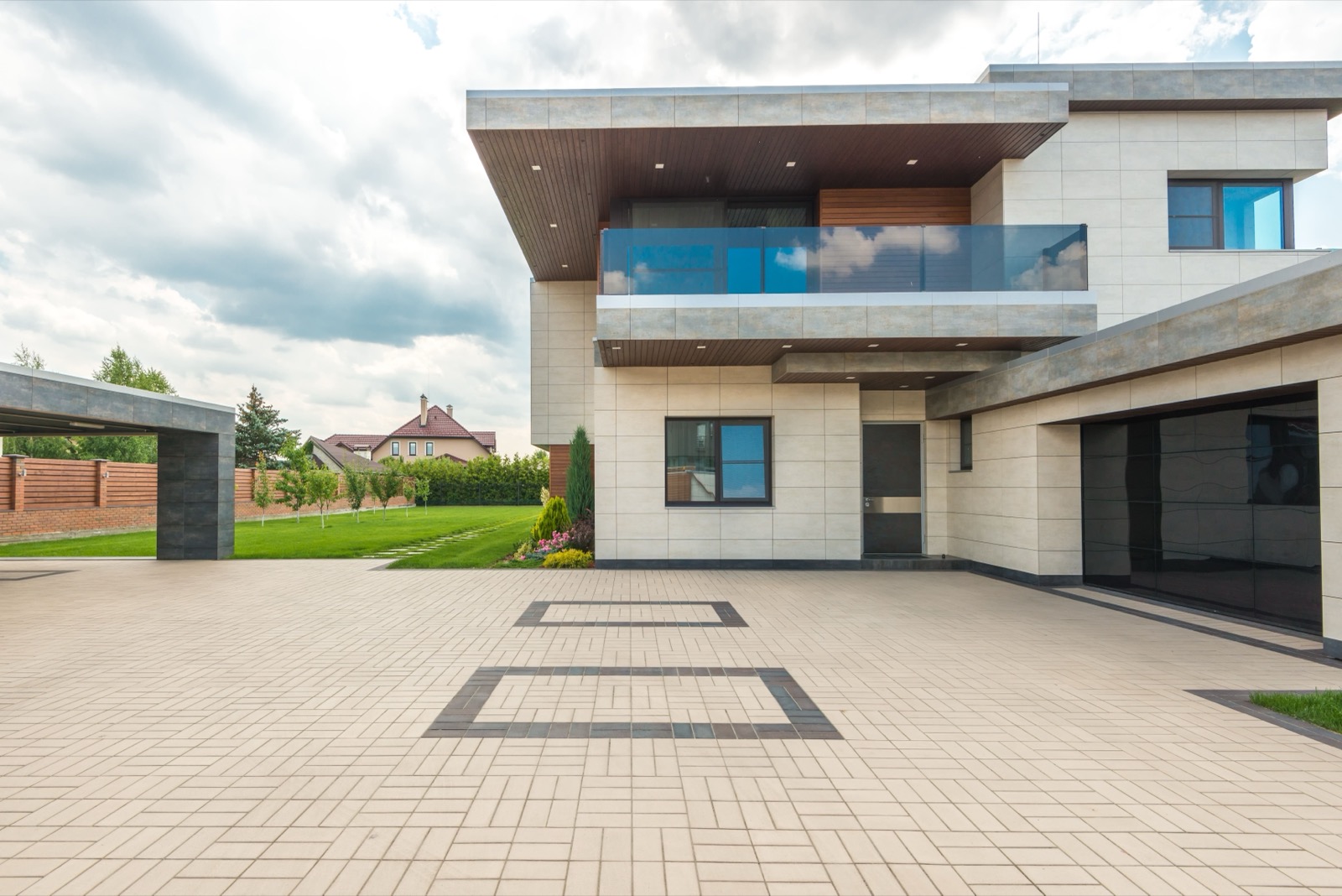 A modern concrete house with a flat roof