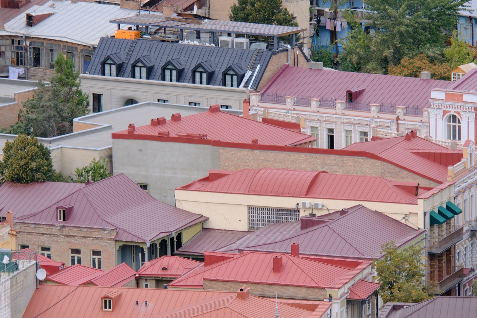 Metal roofs across a hillside town